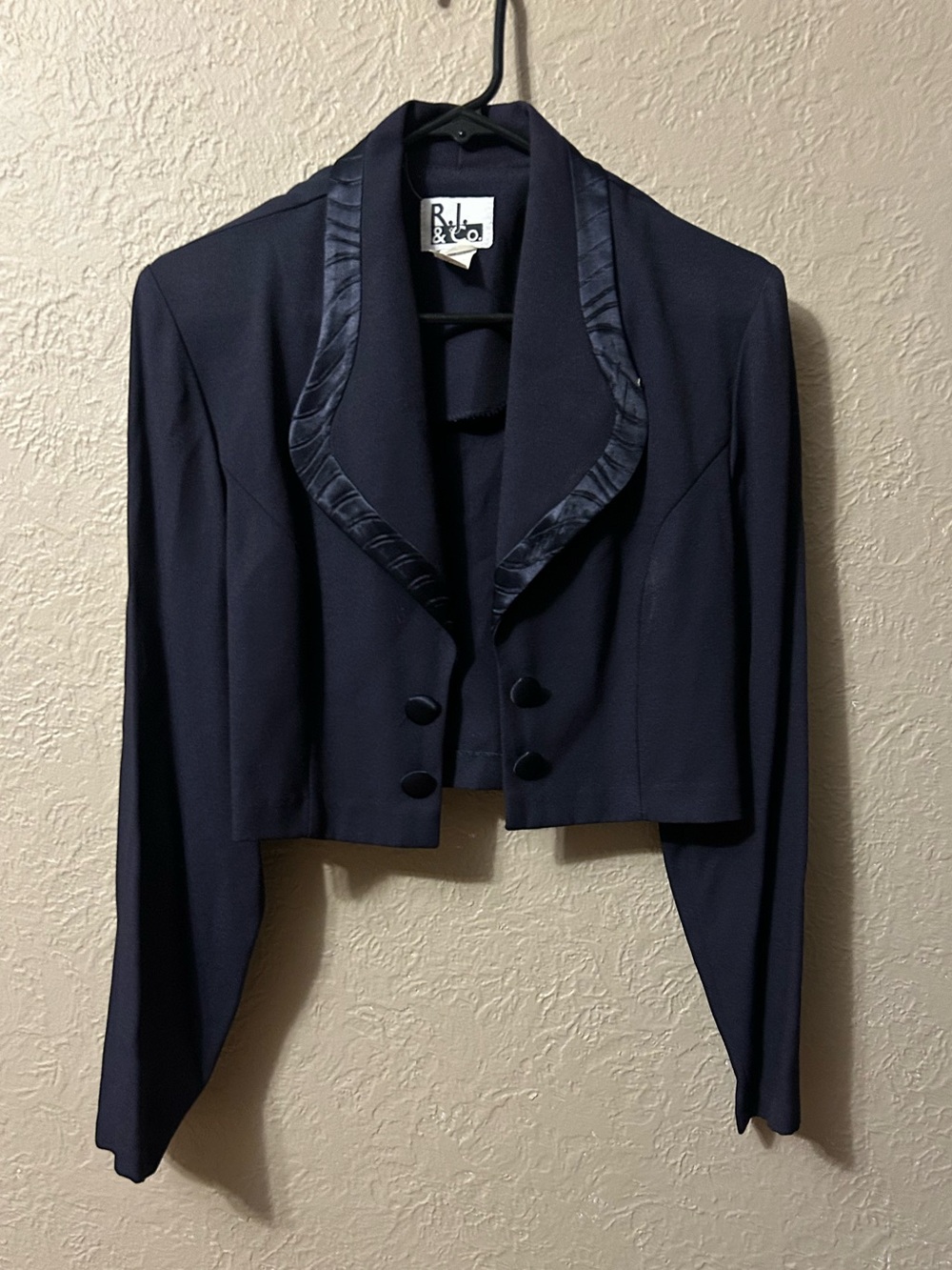 Ralph Lauren Navy Cropped Satin-Trim Blazer